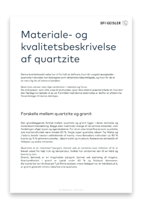 Forside materiale- og kvalitetsbeskrivelse quartzite DK