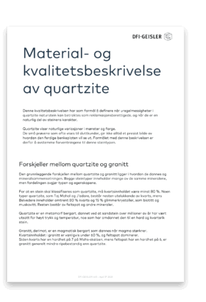 Forside materiale- og kvalitetsbeskrivelse quartzite NO