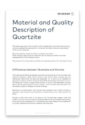 Forside materiale- og kvalitetsbeskrivelse quartzite UK